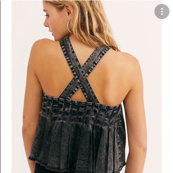 Free People Marina Denim tank sleeveless Top Washed Black XS - Picture 2 of 6